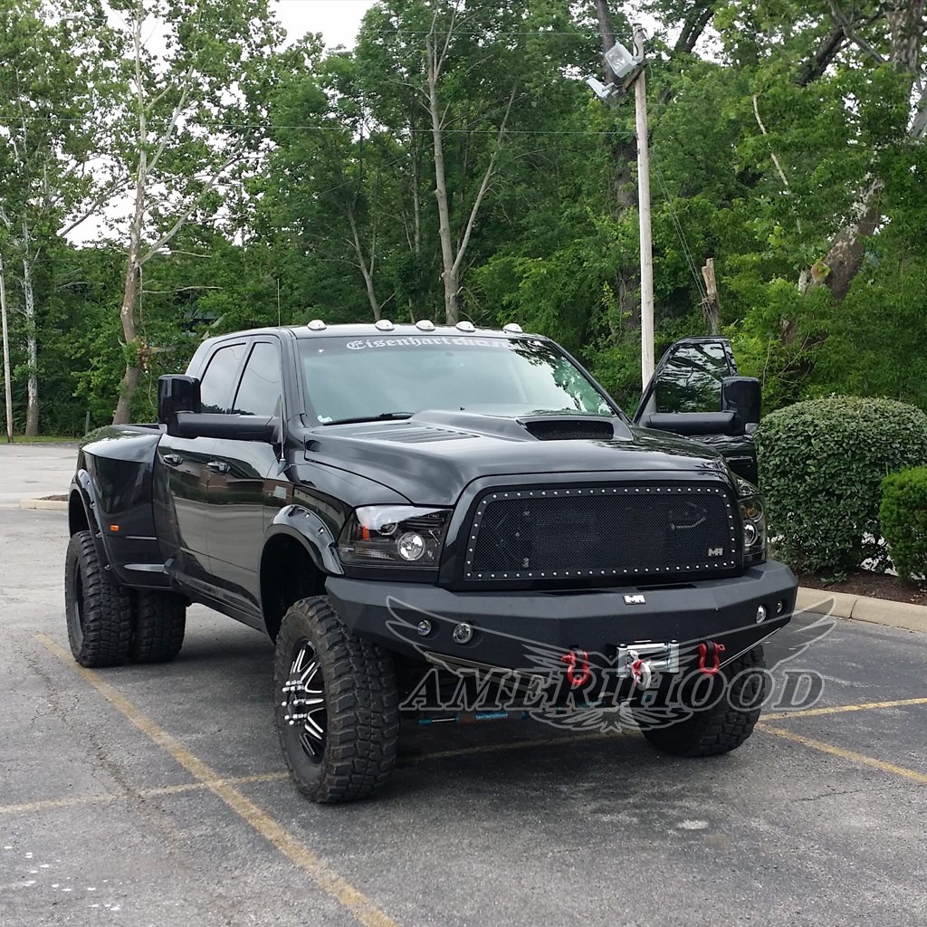Image 4 - SSK Dual-Functional Ram Air Hood Fiberglass for 2010-2018 Dodge Ram 3500 by Amerihood - DR10AHSSKFHW35
