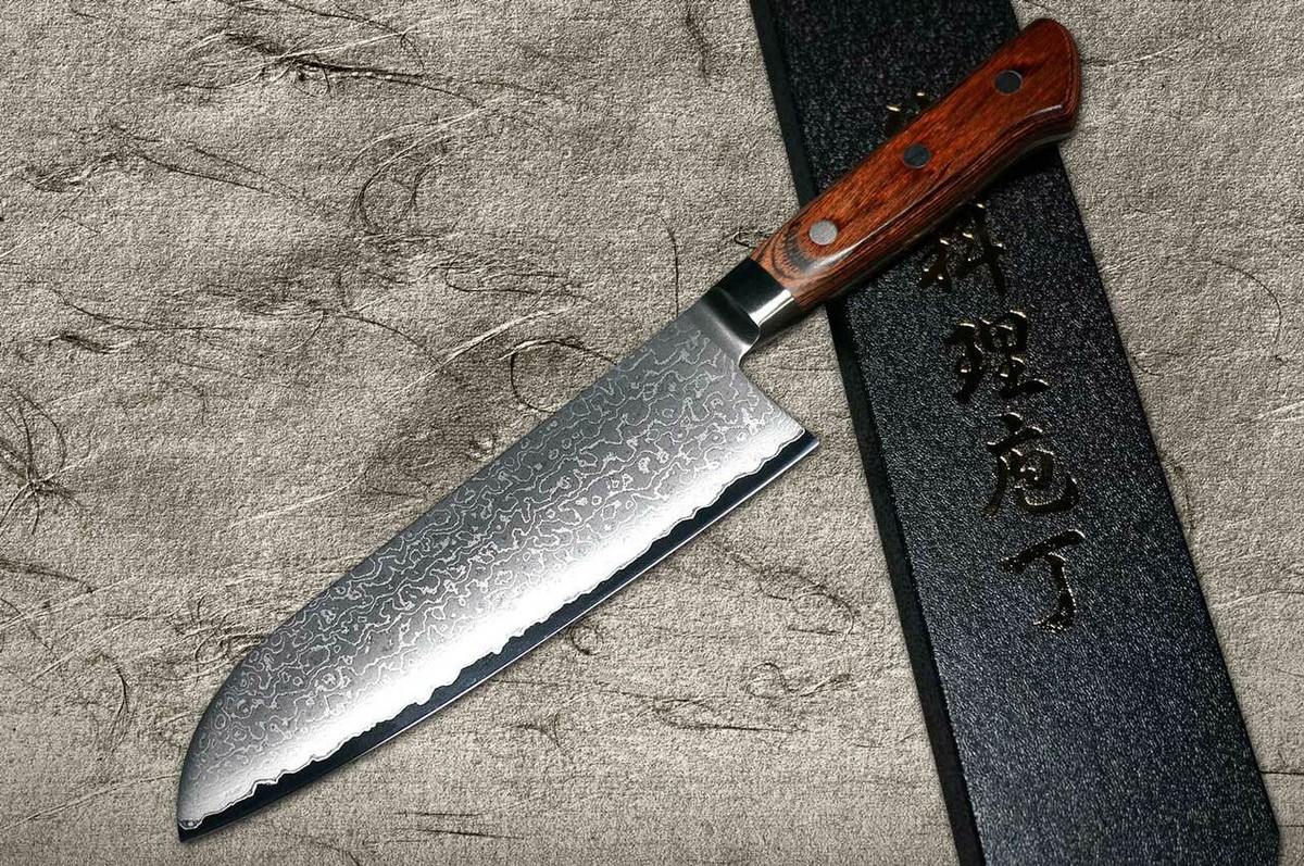 Tamahagane Kyoto 63 Layer-Damascus Wood Handle Japanese Chefs Santoku Knife 175mm