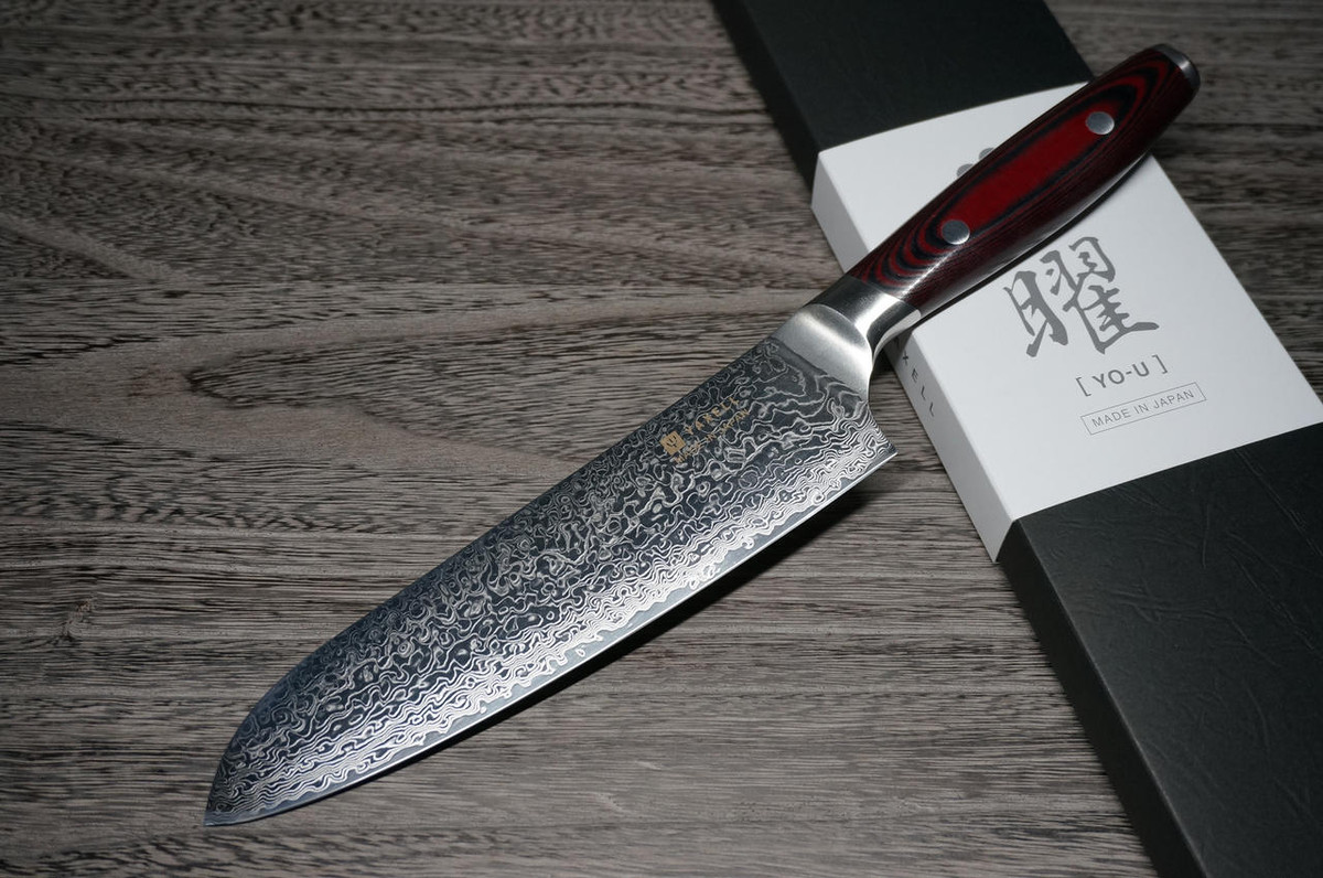 Yaxell YO-U 101-Layer SG2 Damascus Japanese Chefs Dimpled Santoku Knife 180mm