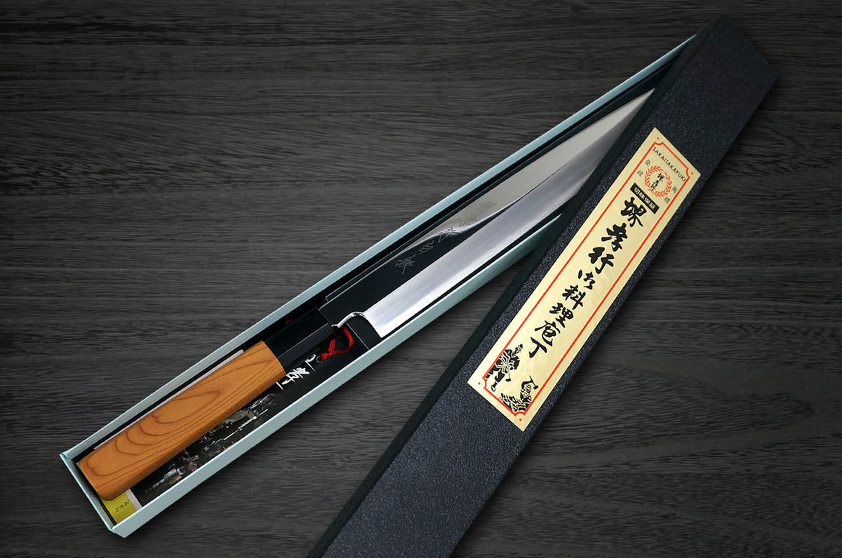 堺孝行　鏡面　白銀鋼　柳刃　240mm 堺孝行白银INOX 镜面处理日本厨师柳场（生鱼片） 240 毫米|日本刀