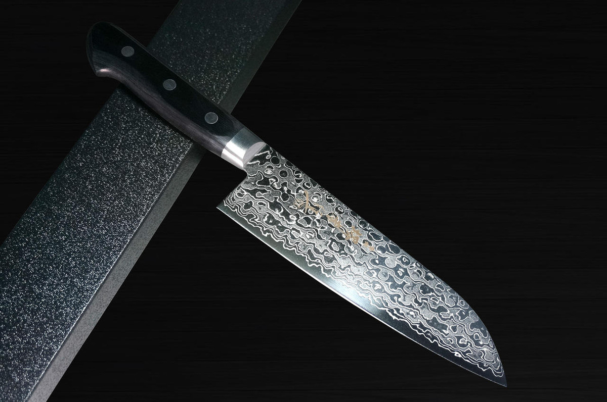 Sakai Takayuki 45-Layer Damascus Mirrored Japanese Chefs Santoku Knife 170mm