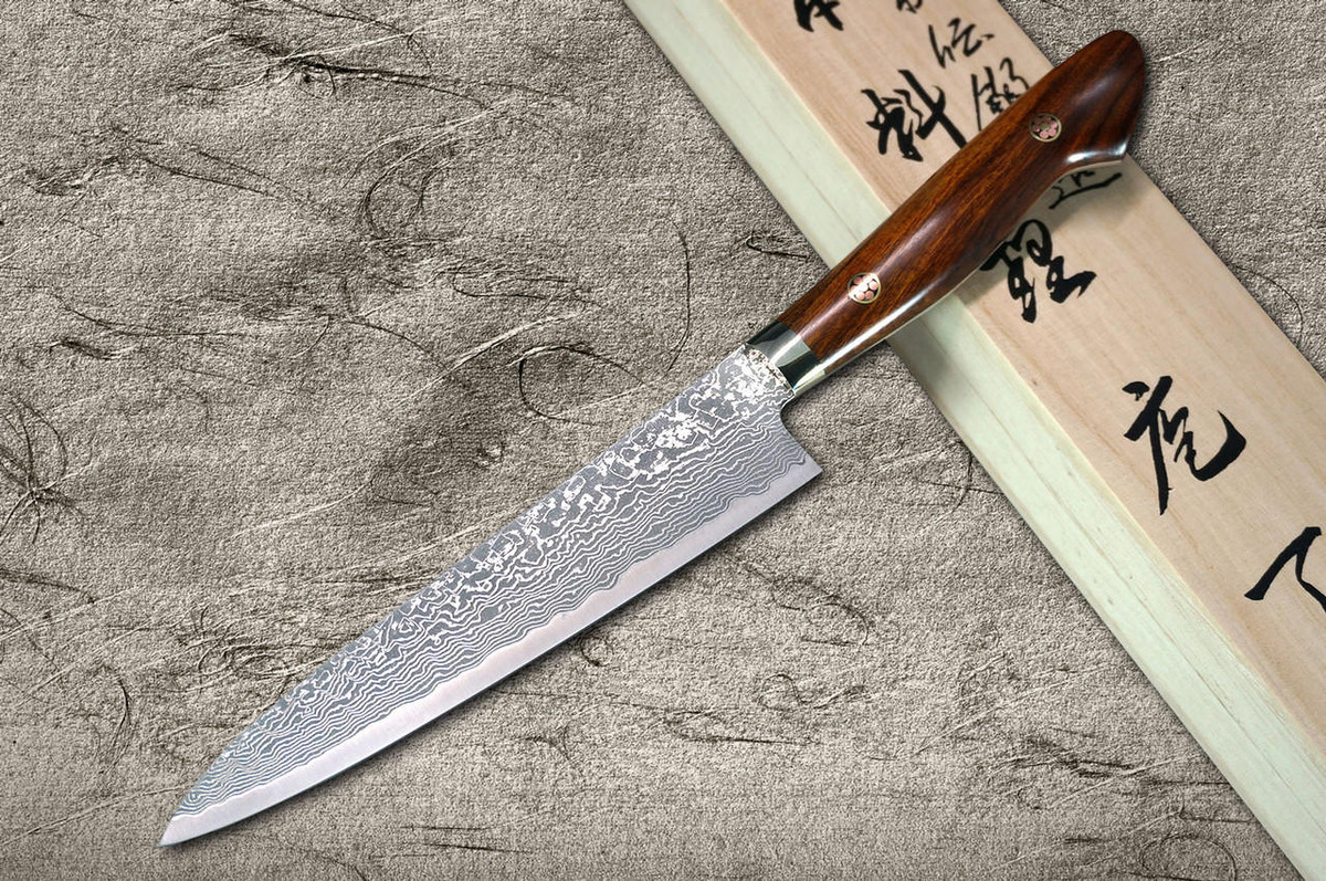 Shigeki Tanaka 33-Layer R2(SG2) Damascus IR Japanese Chef's Petty Knife(Utility) 150mm with Desert Ironwood Handle 