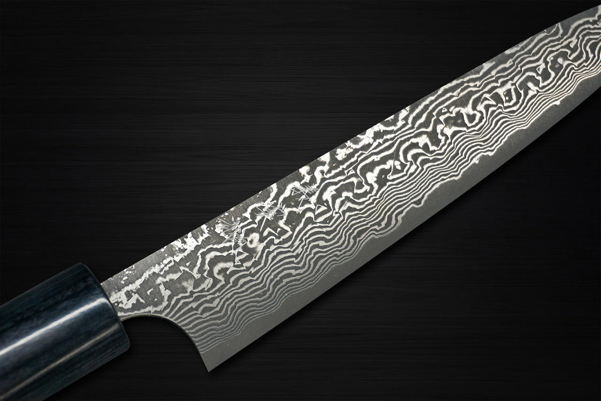 Yoshimi Kato 63 Layer VG10 Black Damascus RS Japanese Chefs Petty KnifeUtility 120mm with Black-Ring Round Handle