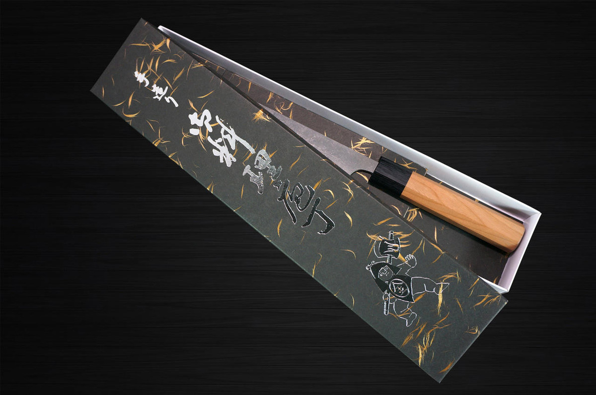 Yoshimi Kato Aogami Super Clad Nashiji AC Japanese Chefs Gyuto Knife 180mm with Black Cherry Octagonal Handle