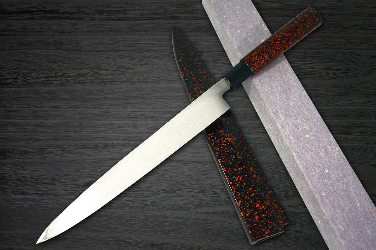 Sakai Takayuki Shikisai Kasumitogi White steel Japanese Chefs YanagibaSashimi 210mm Kincha with Saya Sheath