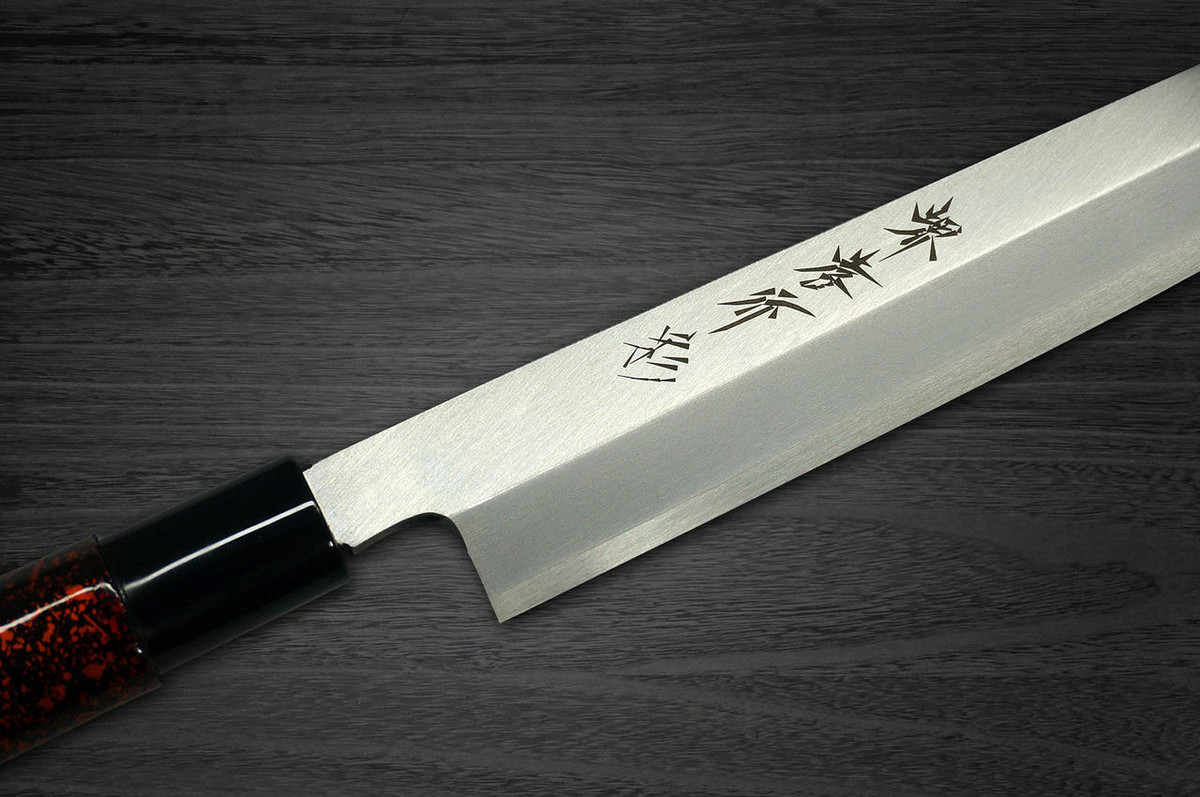 Sakai Takayuki Shikisai Kasumitogi White steel Japanese Chefs YanagibaSashimi 210mm Kincha with Saya Sheath