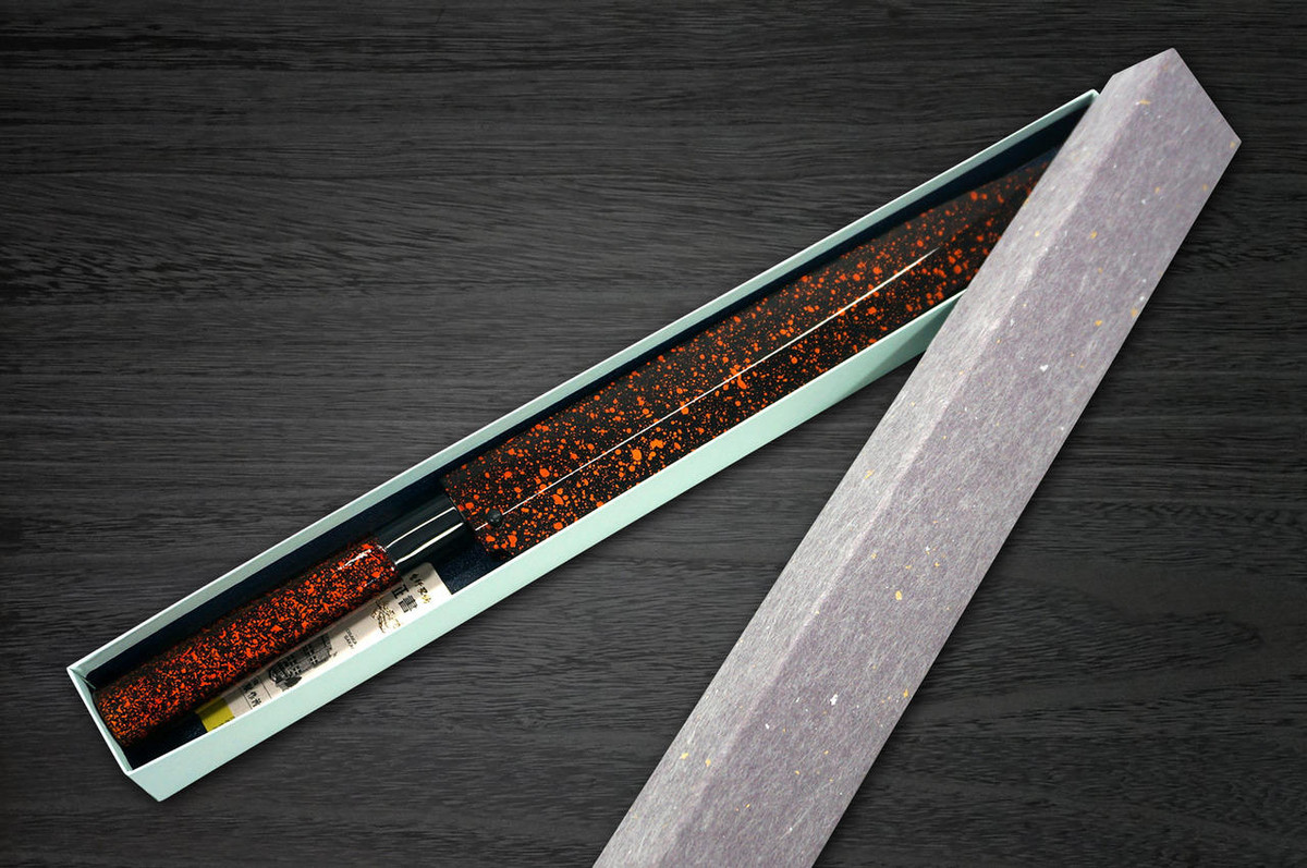 Sakai Takayuki Shikisai Kasumitogi White steel Japanese Chefs YanagibaSashimi 240mm Kincha with Saya Sheath