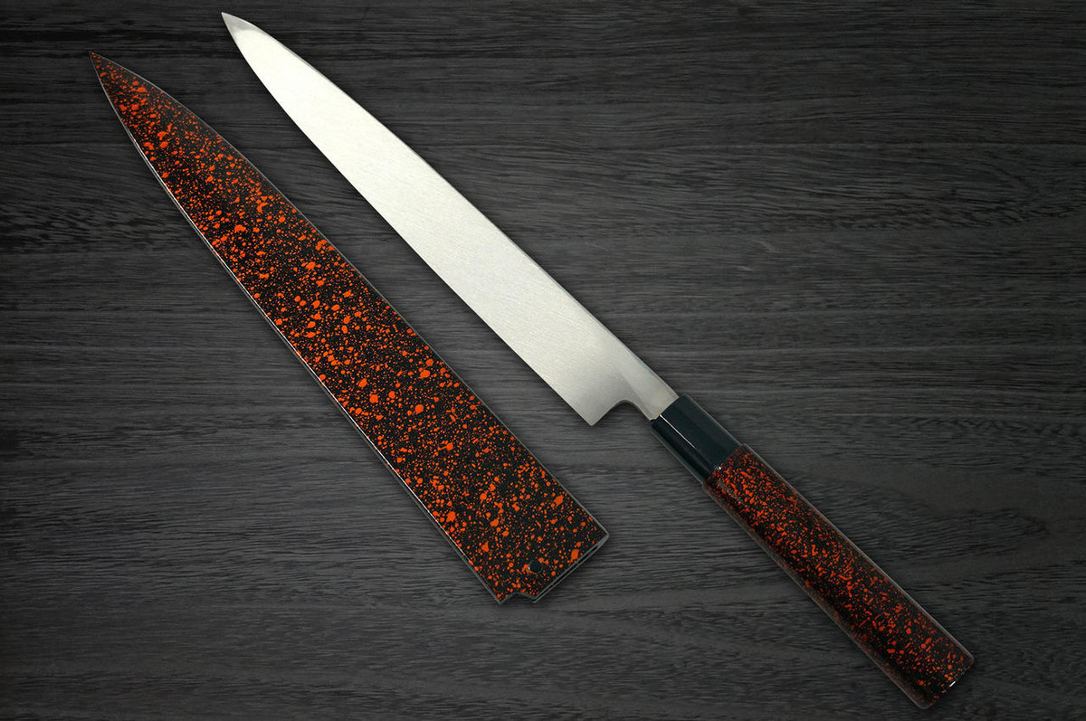 Sakai Takayuki Shikisai Kasumitogi White steel Japanese Chefs YanagibaSashimi 300mm Kincha with Saya Sheath