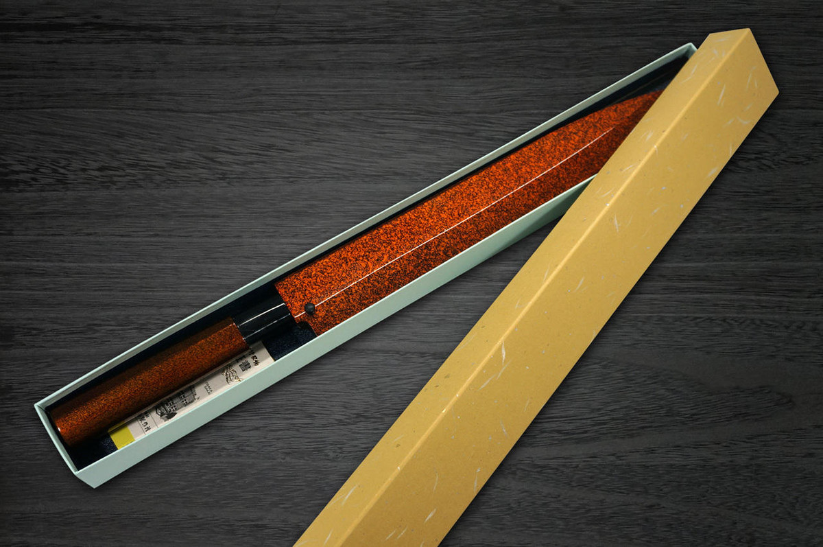 Sakai Takayuki Shikisai Kasumitogi White steel Japanese Chefs YanagibaSashimi 330mm Hikari with Saya Sheath