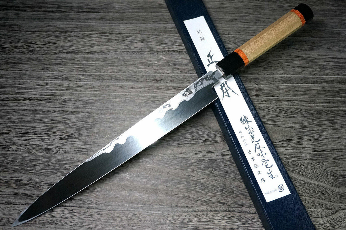 Masamoto KH Damascus Honkasumi Gyokusei-ko Japanese Chefs YanagibaSashimi 300mm KH0430 with Octagonal Sourinkaku Handle