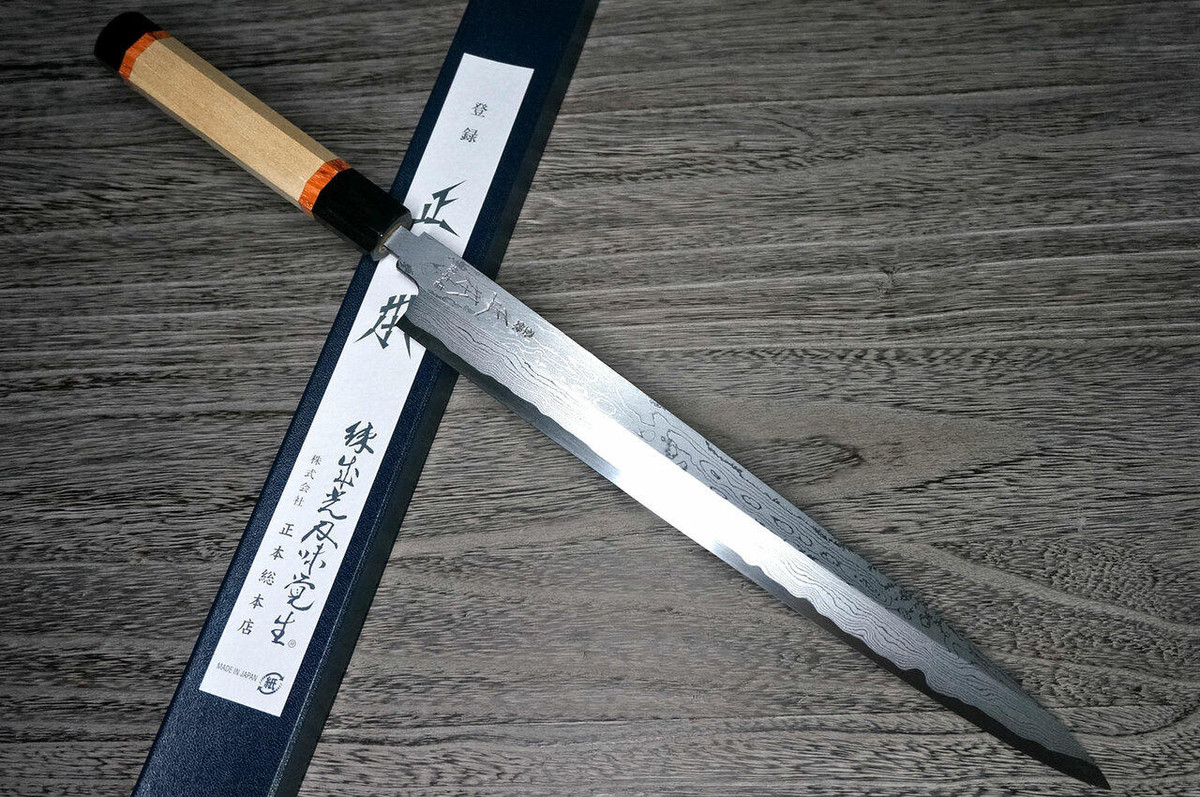 Masamoto KH Damascus Honkasumi Gyokusei-ko Japanese Chefs YanagibaSashimi 300mm KH0430 with Octagonal Sourinkaku Handle