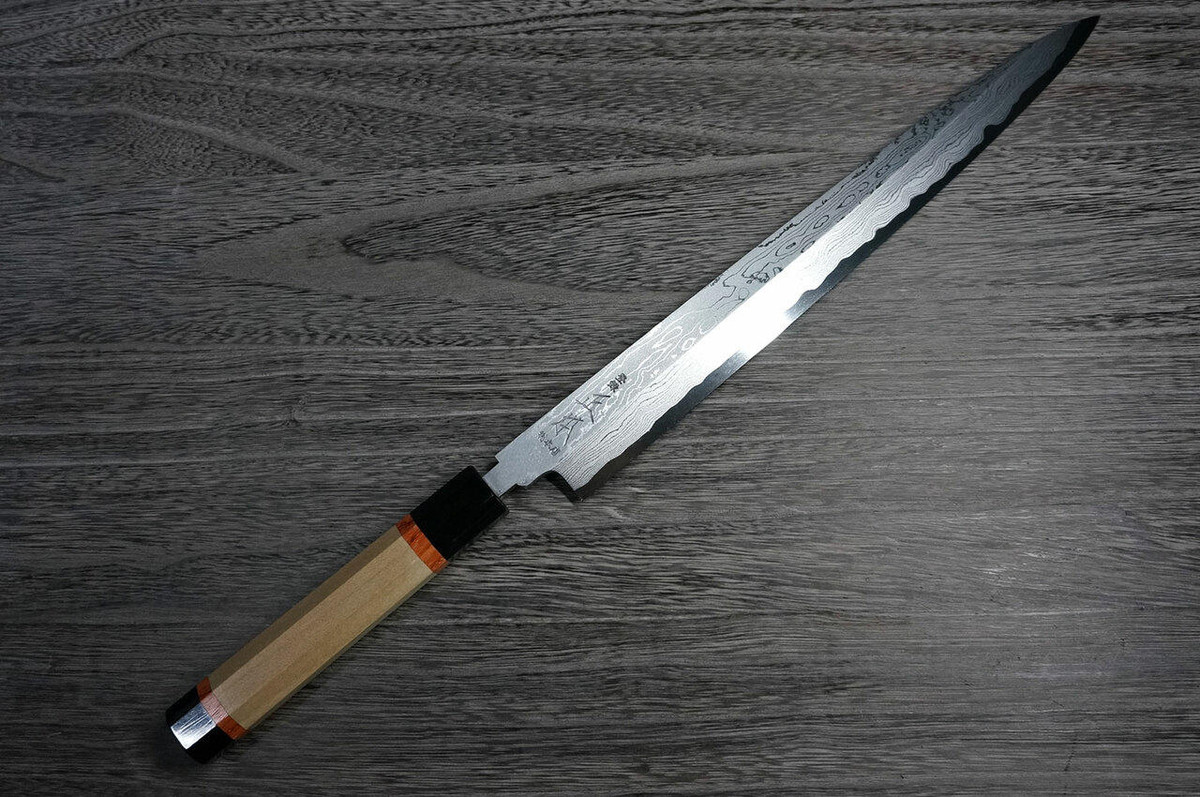 Masamoto KH Damascus Honkasumi Gyokusei-ko Japanese Chefs YanagibaSashimi 330mm KH0433 with Octagonal Sourinkaku Handle