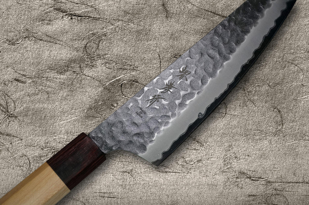 Sakai Takayuki Aogami Super Kurouchi Hammered WA Japanese Chefs Kengata-Santoku Knife 160mm
