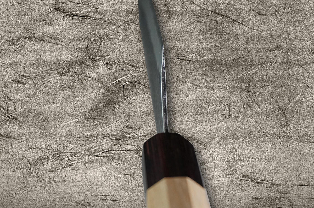Sakai Takayuki Aogami Super Kurouchi Hammered WA Japanese Chefs Kengata-Santoku Knife 160mm