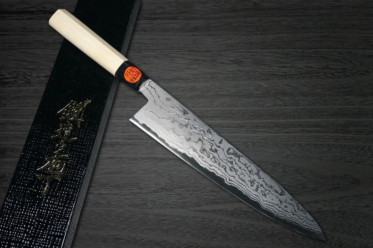 Coltello Gyuto da Chef Giapponese MB in Damasco Aogami No.2 di Shigeki Tanaka 240mm con Manico in Legno di Magnolia