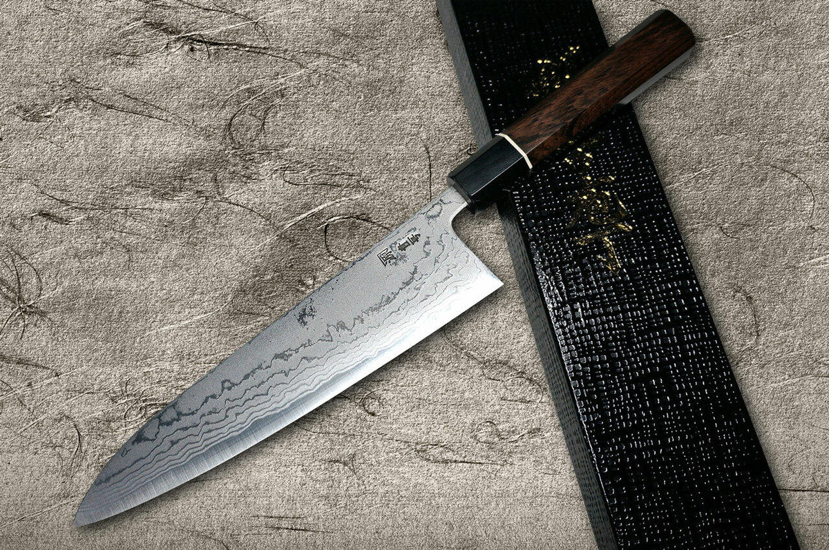 Shigeki Tanaka Aogami No.2 Damascus EB Japanese Chefs Gyuto Knife 210mm with Ebony Handle