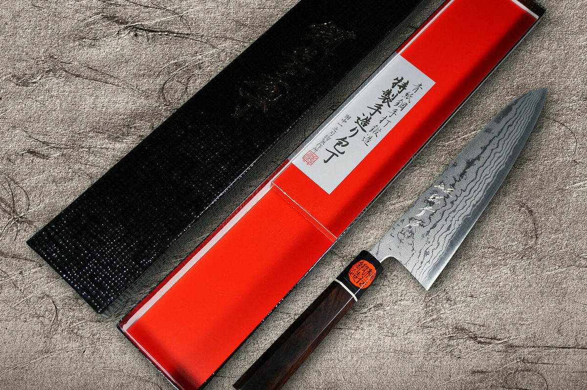 Shigeki Tanaka Aogami No.2 Damascus EB Japanese Chefs Gyuto Knife 210mm with Ebony Handle