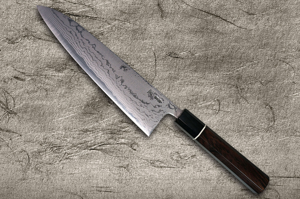 Shigeki Tanaka Aogami No.2 Damascus EB Japanese Chef's Gyuto Knife 210mm with Ebony Handle