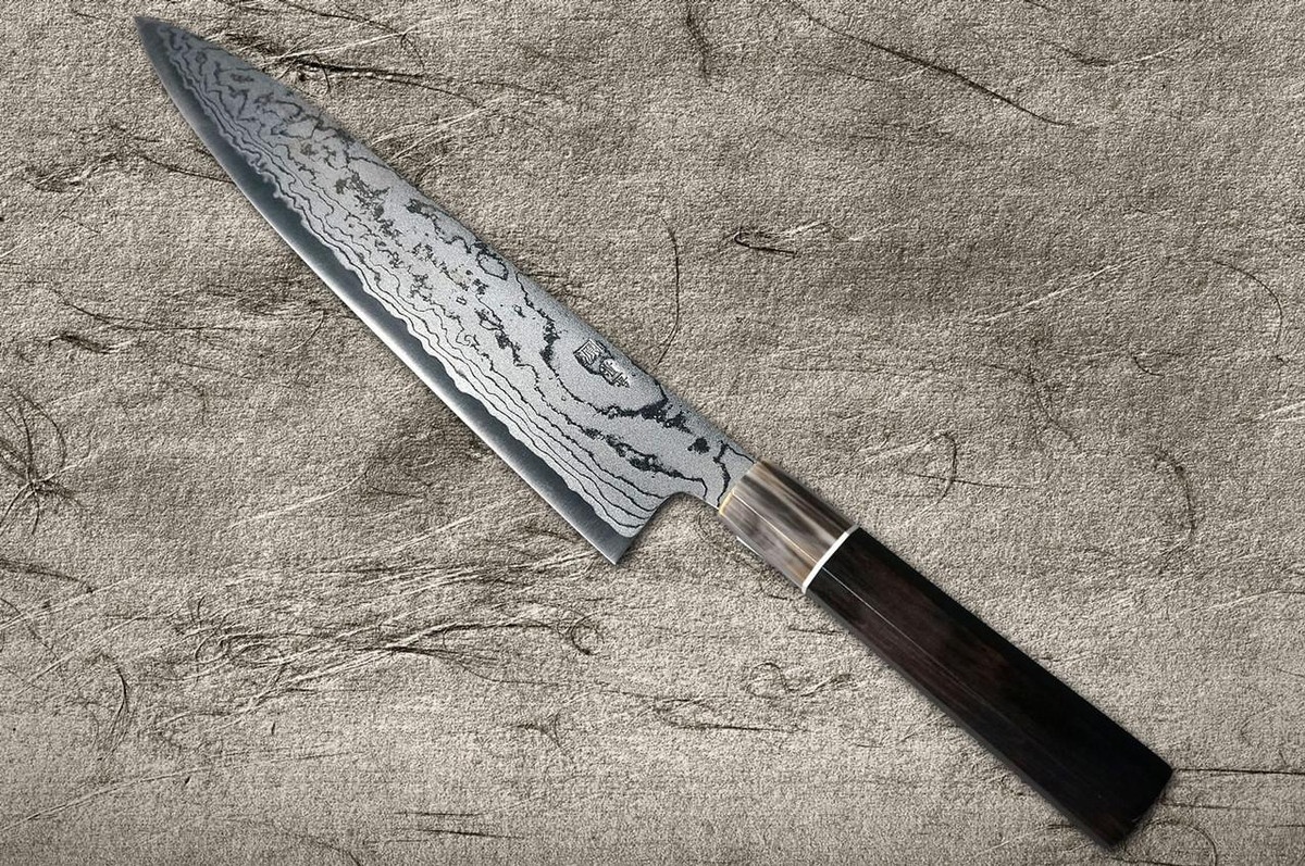 Shigeki Tanaka Aogami Nr.2 Damast EB Japanisches Koch-Gyuto 270mm mit Ebenholzgriff