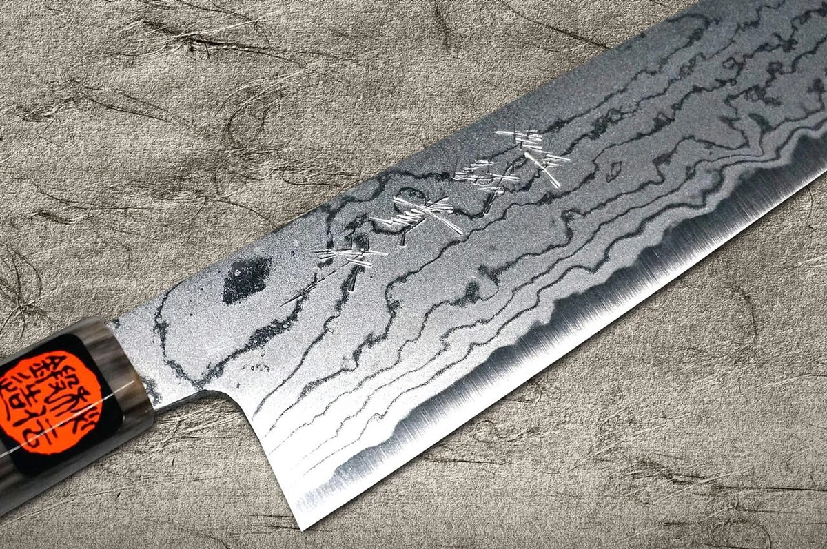 Shigeki Tanaka Aogami Nr.2 Damast EB Japanisches Koch-Gyuto 270mm mit Ebenholzgriff