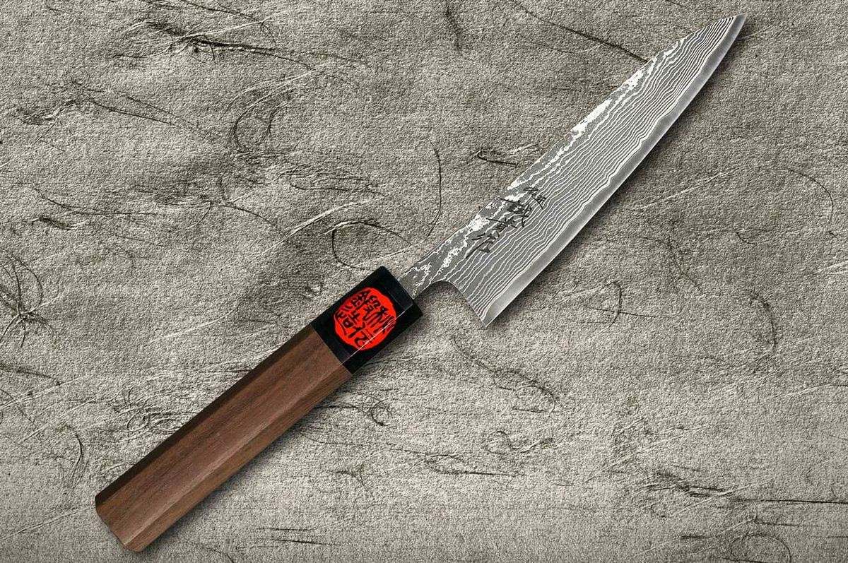 Shigeki Tanaka 33-Layer R2SG2 Damascus Harukaze Japanese Chefs Petty KnifeUtility 135mm with Walnut Handle