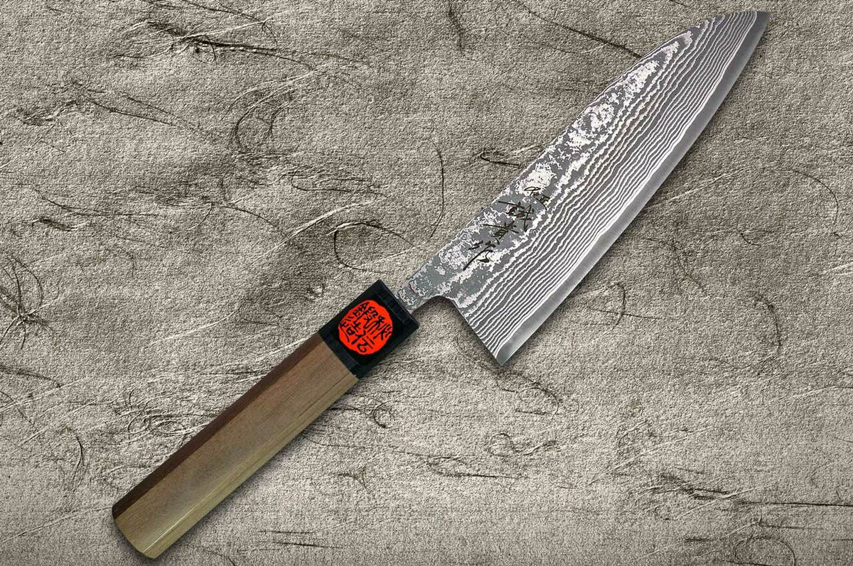 Shigeki Tanaka 33-Layer R2SG2 Damascus Harukaze Japanese Chefs Santoku Knife 165mm with Walnut Handle