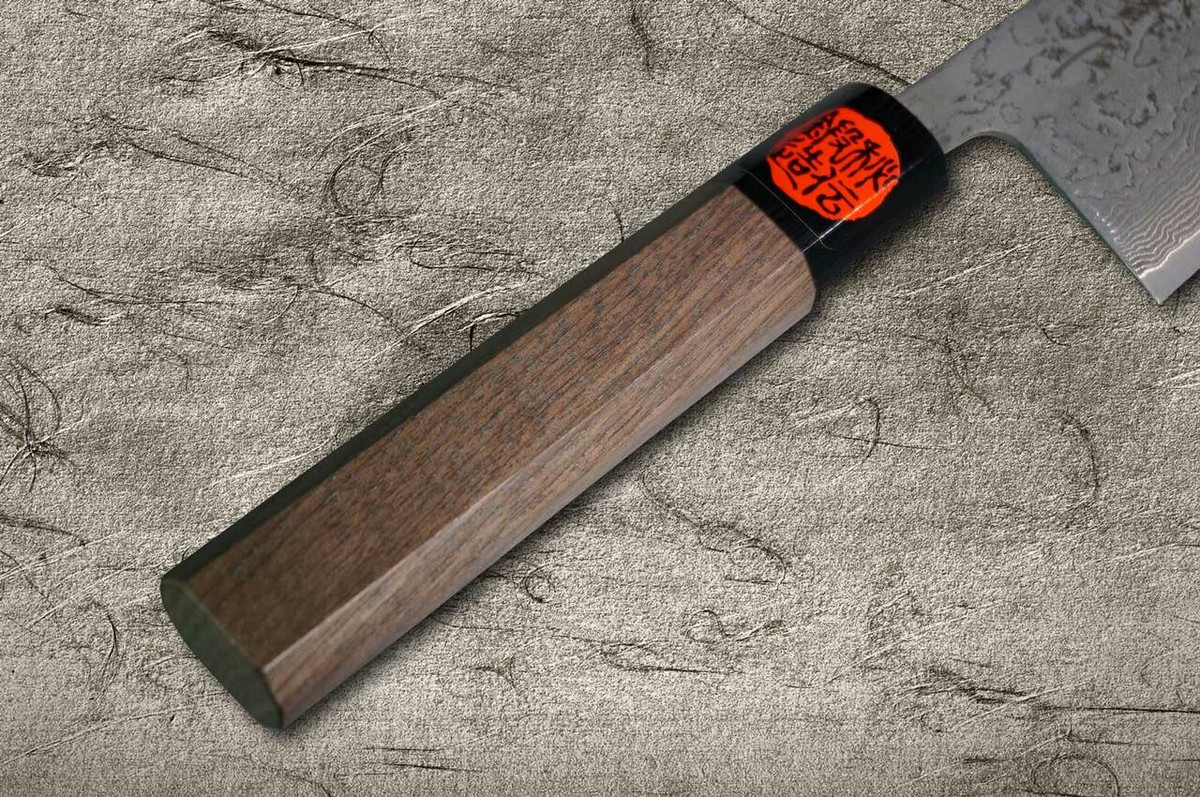 Shigeki Tanaka 33-Layer R2SG2 Damascus Harukaze Japanese Chefs Santoku Knife 165mm with Walnut Handle