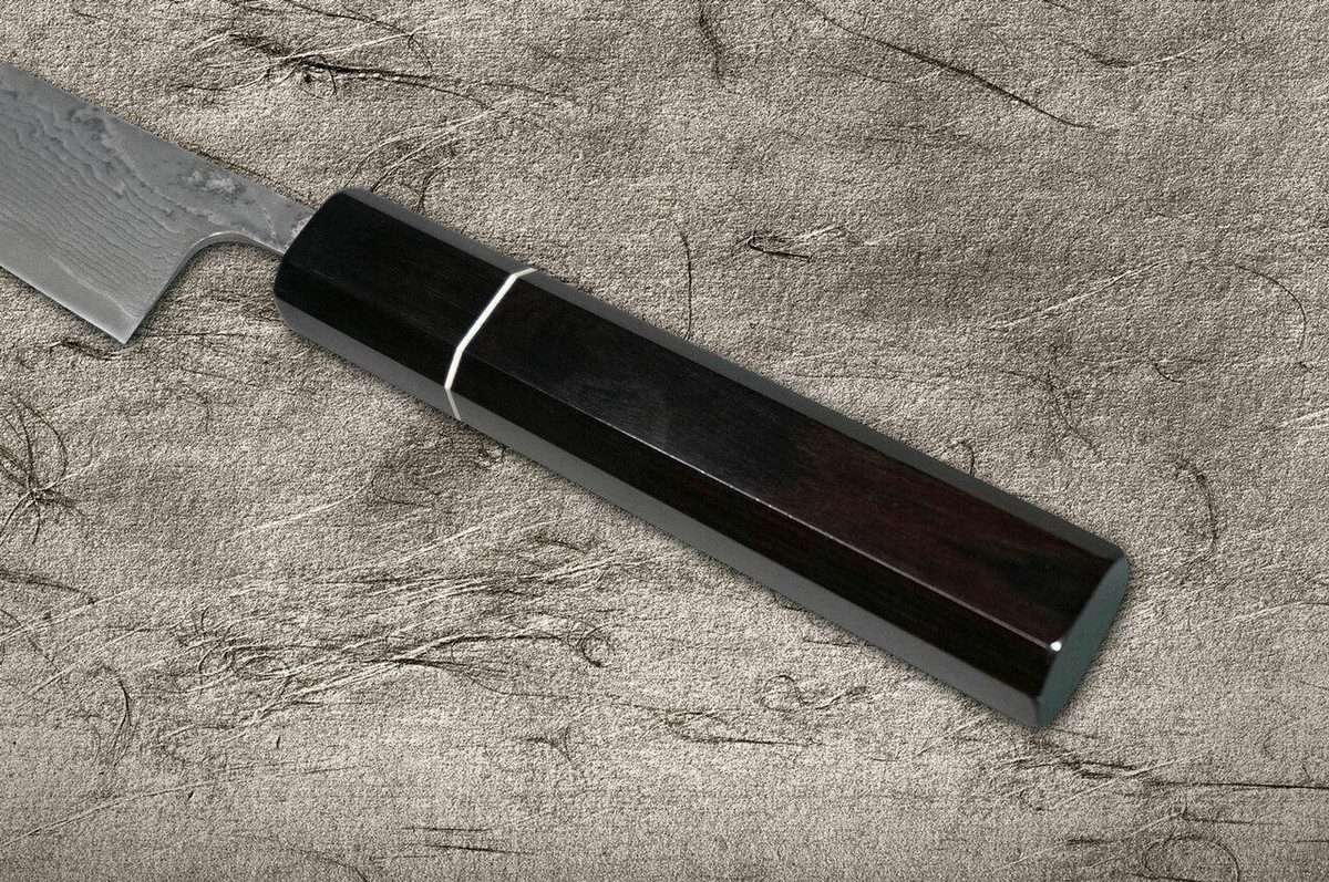 Shigeki Tanaka 33-Layer R2SG2 Damascus Habakiri Japanese Chefs Petty KnifeUtility 135mm with Ebony Handle