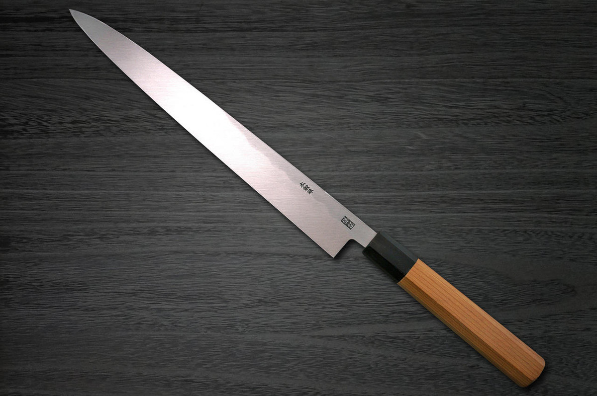 Yoshihiro Aogami No.1 Wave Aonamiuchi B1HC-Y Japanese Chefs YanagibaSashimi 210mm with Saya Sheath and Yew Handle