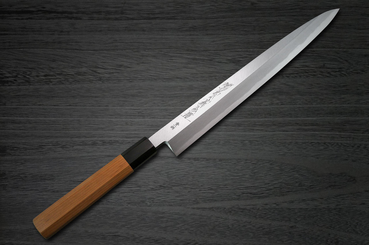 Yoshihiro Aogami No.1 Wave Aonamiuchi B1HC-Y Japanese Chefs YanagibaSashimi 210mm with Saya Sheath and Yew Handle