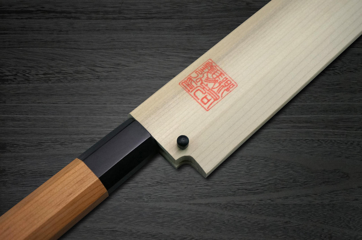 Yoshihiro Aogami No.1 Wave Aonamiuchi B1HC-Y Japanese Chefs YanagibaSashimi 300mm with Saya Sheath and Yew Handle