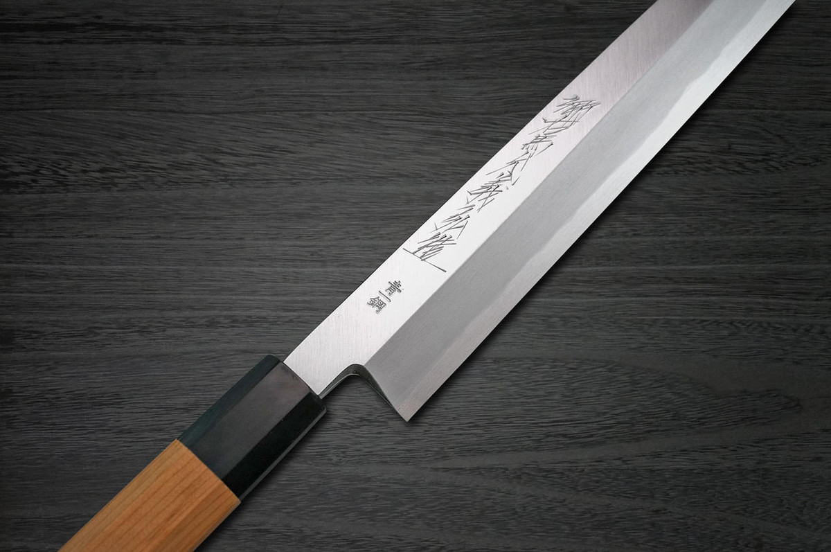 Yoshihiro Aogami No.1 Wave Aonamiuchi B1HC-Y Japanese Chefs YanagibaSashimi 300mm with Saya Sheath and Yew Handle