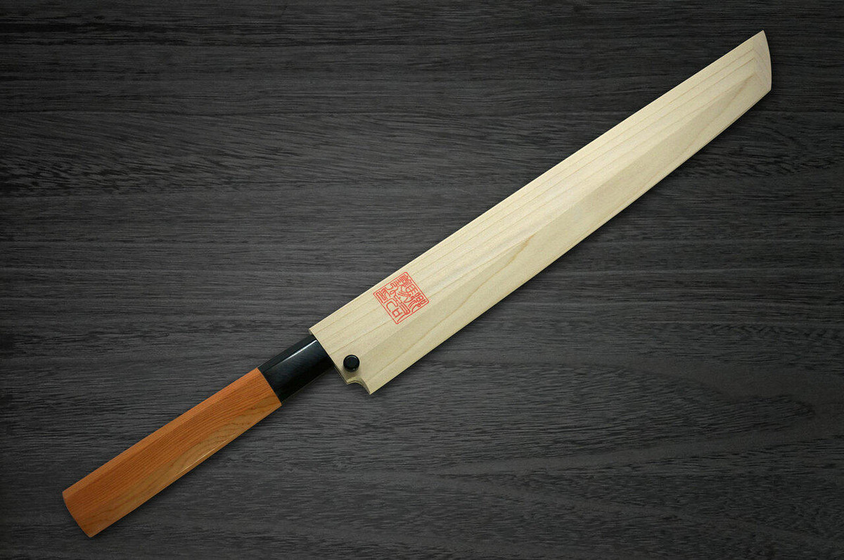 Yoshihiro Aogami No.1 Wave Aonamiuchi B1HC-Y Japanese Chefs Sakimaru-TakohikiSashimi 270mm with Saya Sheath and Yew Handle