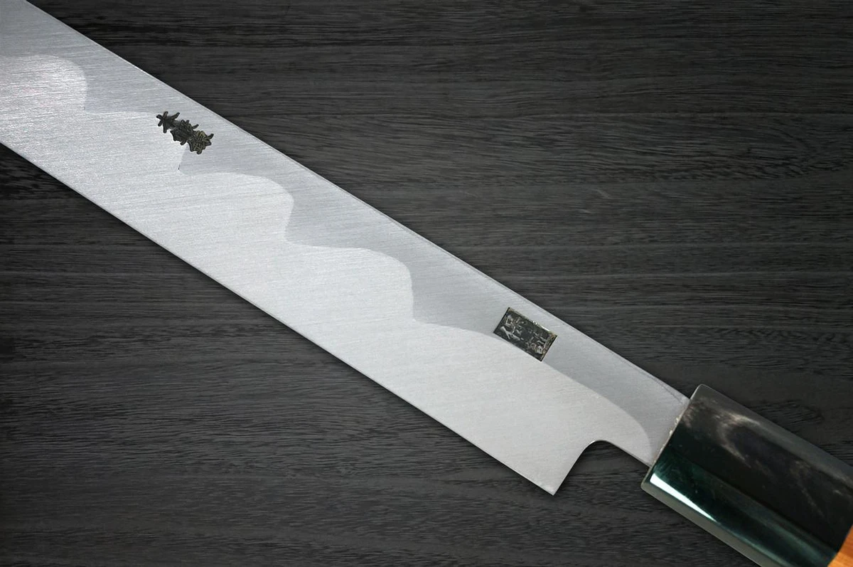 Yoshihiro Aogami No.1 Wave Aonamiuchi B1HC-Y Japanese Chef's Kiritsuke-Yanagiba(Sashimi) 300mm with Saya Sheath and Yew Handle 