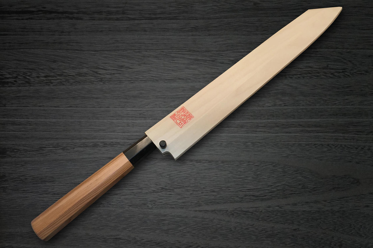 Yoshihiro Aogami No.1 Wave Aonamiuchi B1HC-Y Japanese Chefs Kiritsuke-YanagibaSashimi 330mm with Saya Sheath and Yew Handle