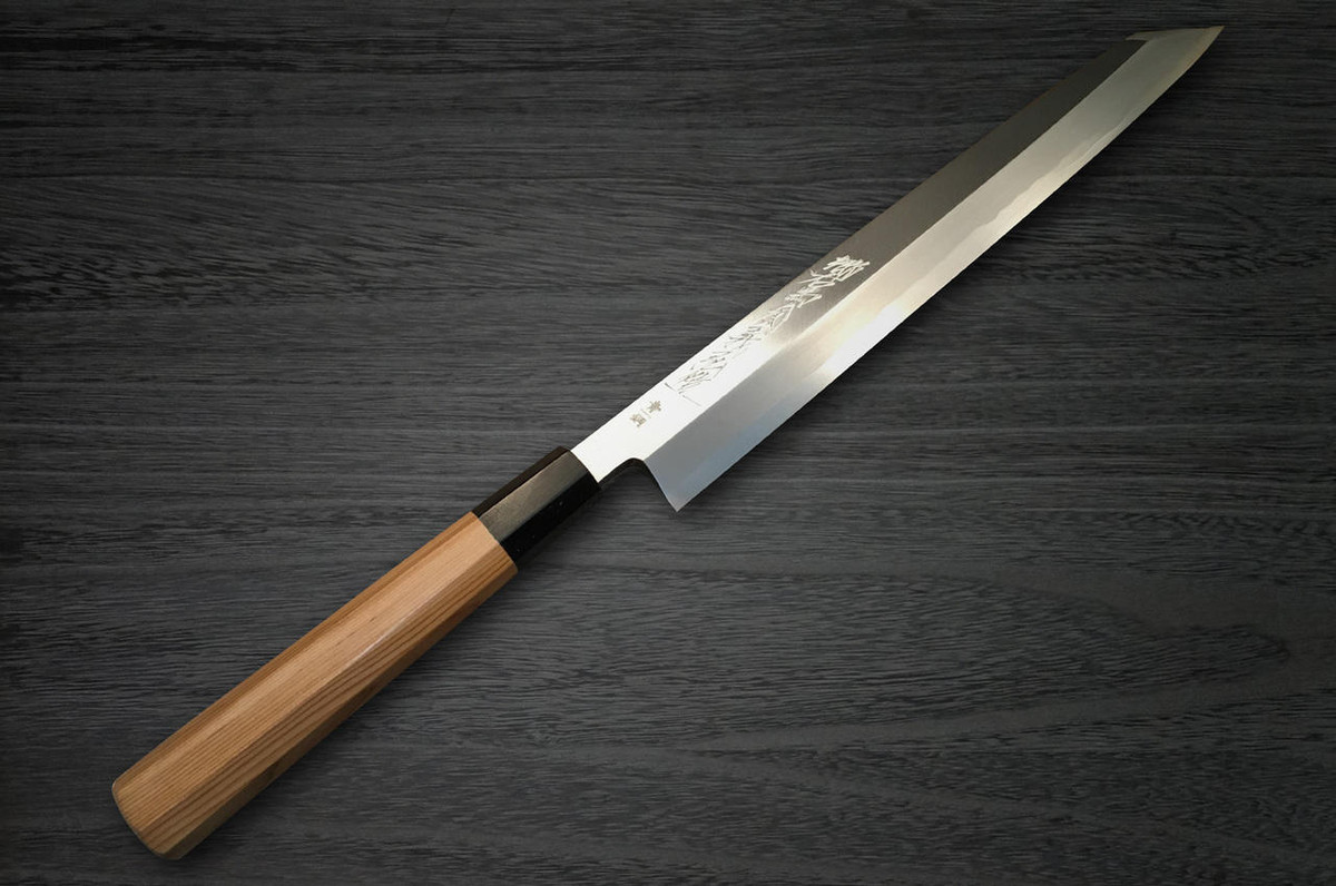 Yoshihiro Aogami No.1 Wave Aonamiuchi B1HC-Y Japanese Chefs Kiritsuke-YanagibaSashimi 360mm with Saya Sheath and Yew Handle
