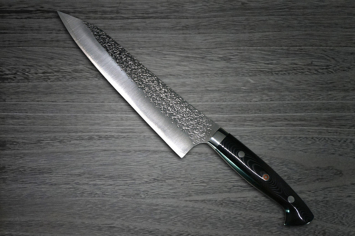 Yu Kurosaki R2SG2 Hammered SHIZUKU Custom MCBC Japanese Chefs Gyuto Knife 240mm with Black Micarta Handle