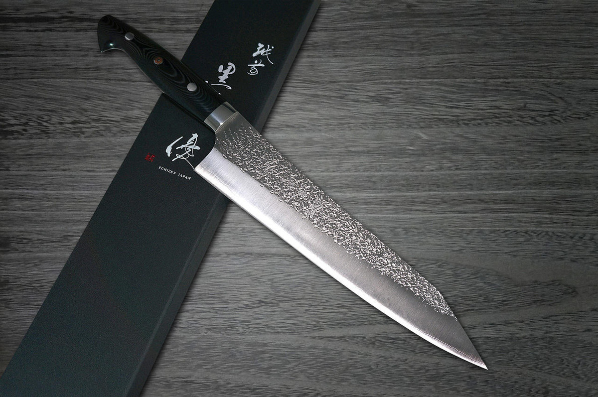 Yu Kurosaki R2SG2 Hammered SHIZUKU Custom MCBC Japanese Chefs Gyuto Knife 240mm with Black Micarta Handle