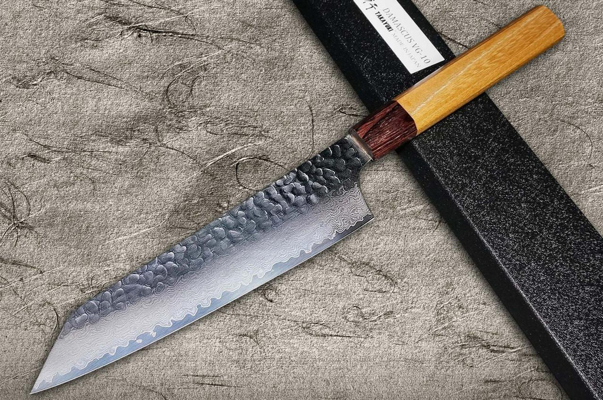 Sakai Takayuki 33-Layer VG10 Damascus Hammered WA Japanese Chef's Kengata-Gyuto Knife 190mm 