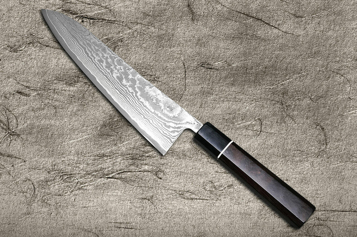 Shigeki Tanaka 33-Layer R2SG2 Damascus Habakiri Japanese Chefs Gyuto Knife 180mm with Ebony Handle