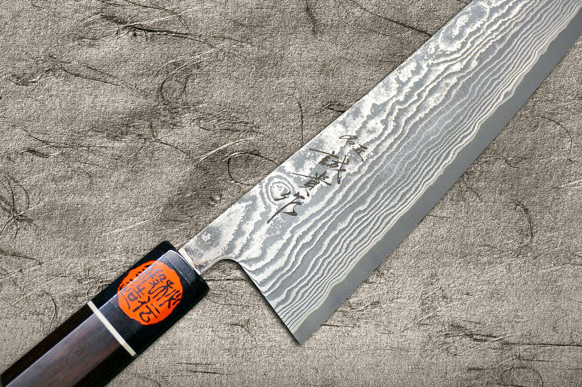 Shigeki Tanaka 33-Layer R2SG2 Damascus Habakiri Japanese Chefs Gyuto Knife 180mm with Ebony Handle