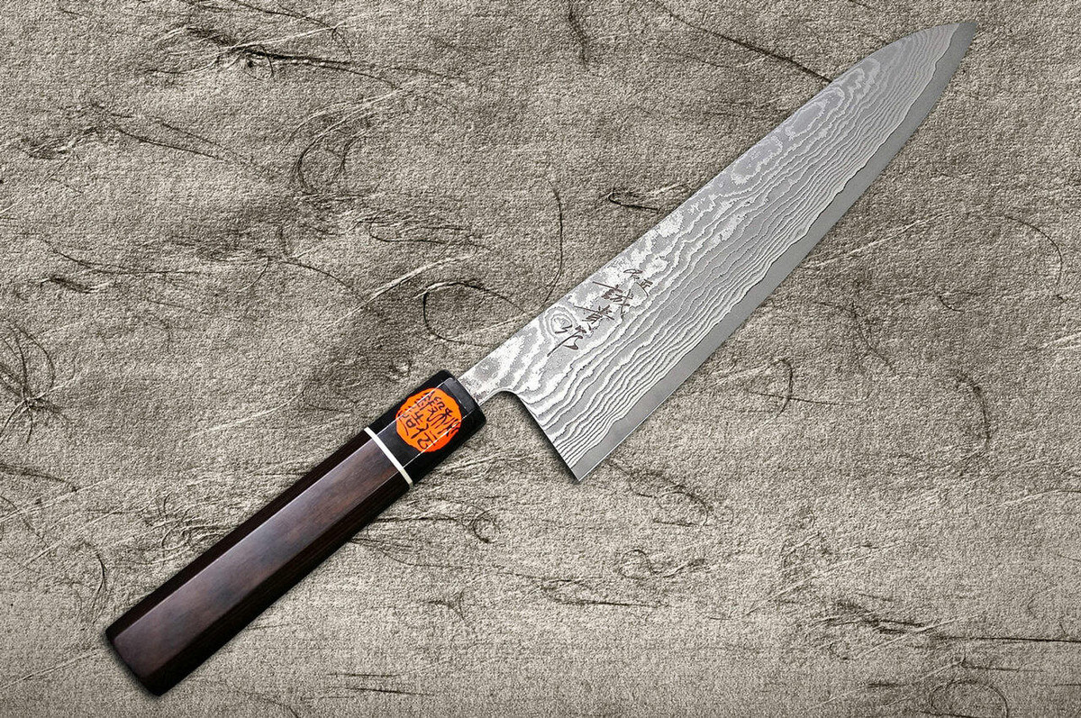 Shigeki Tanaka 33-Layer R2SG2 Damascus Habakiri Japanese Chefs Gyuto Knife 180mm with Ebony Handle