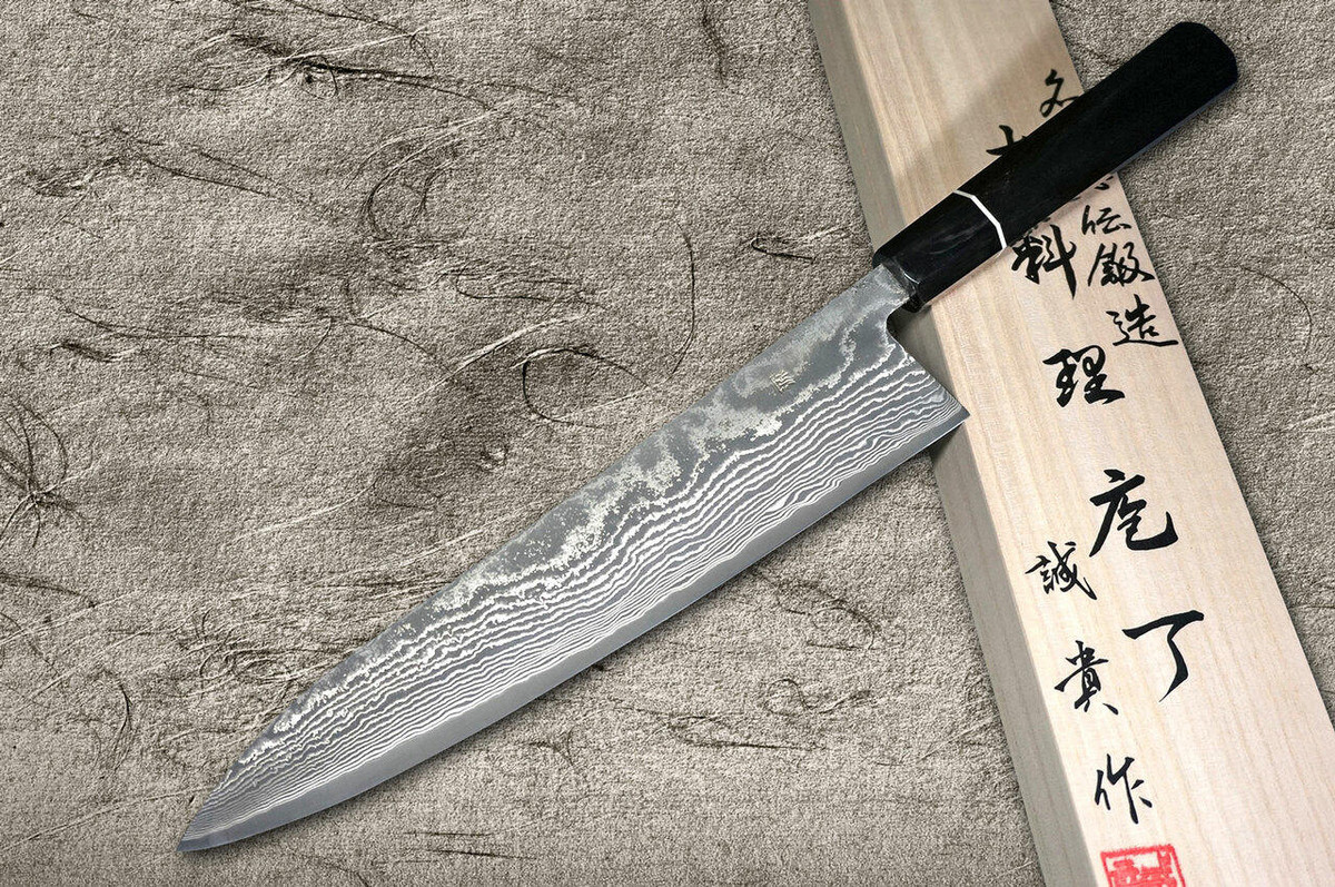 Shigeki Tanaka 33-Layer R2SG2 Damascus Habakiri Japanese Chefs Gyuto Knife 270mm with Ebony Handle