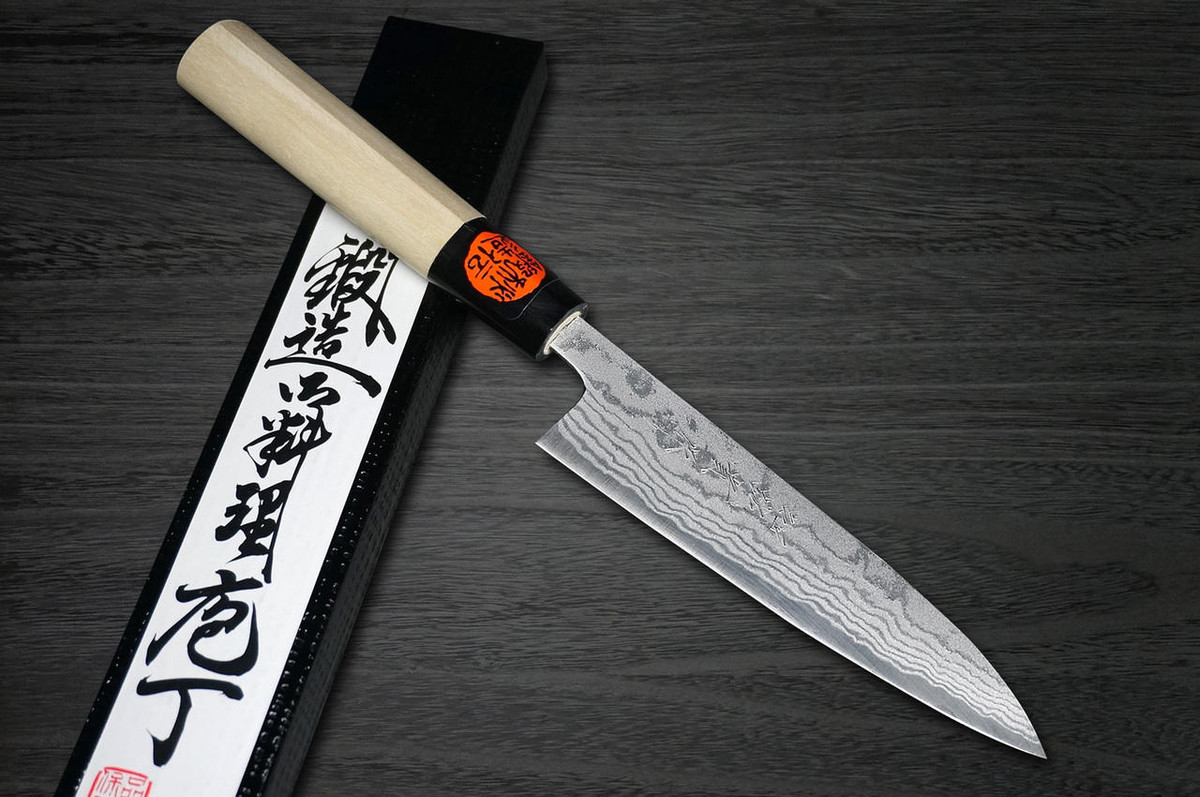 Shigeki Tanaka Aogami No.2 Damascus MB Japanese Chefs Petty KnifeUtility 135mm with Magnolia Wood Handle