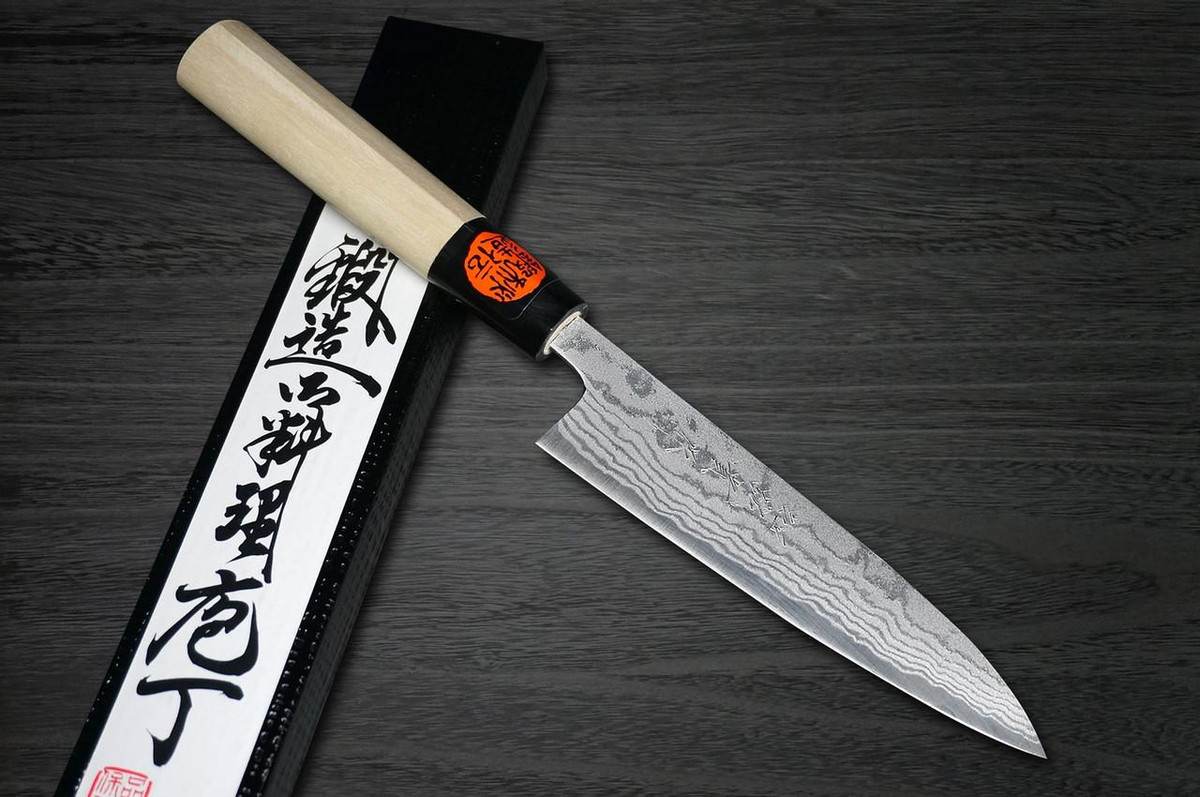 Shigeki Tanaka Aogami Nr.2 Damast MB Japanisches Pettymesser (Universalmesser) 135mm mit Magnolienholzgriff