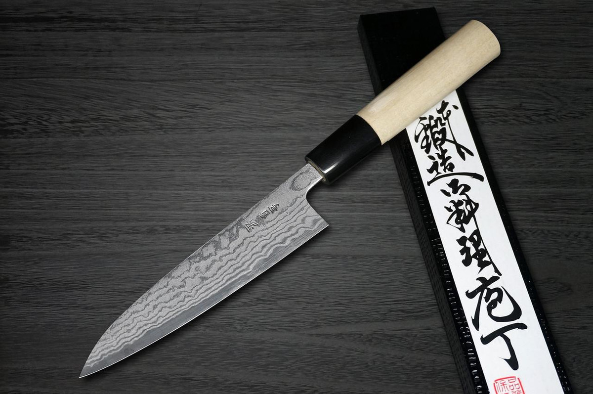 Shigeki Tanaka Aogami No.2 Damascus MB Coltello Petty giapponese da chef (multiuso) 150mm con manico in legno di magnolia