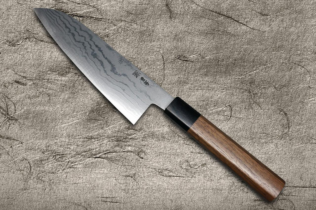 Shigeki Tanaka Aogami No.2 Damascus WN Japanese Chef's Santoku Knife 165mm with Walnut Handle 