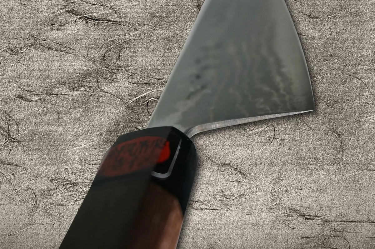 田中重树青纸二号大马士革 WN 日本厨师三德刀 165mm 胡桃木柄