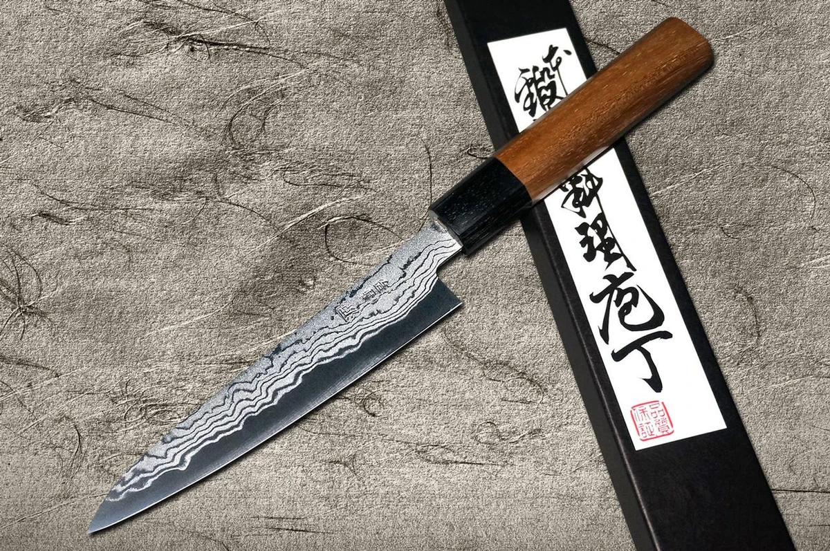Shigeki Tanaka Aogami No.2 Damascus WN Japanese Chef's Petty Knife(Utility) 150mm with Walnut Handle 