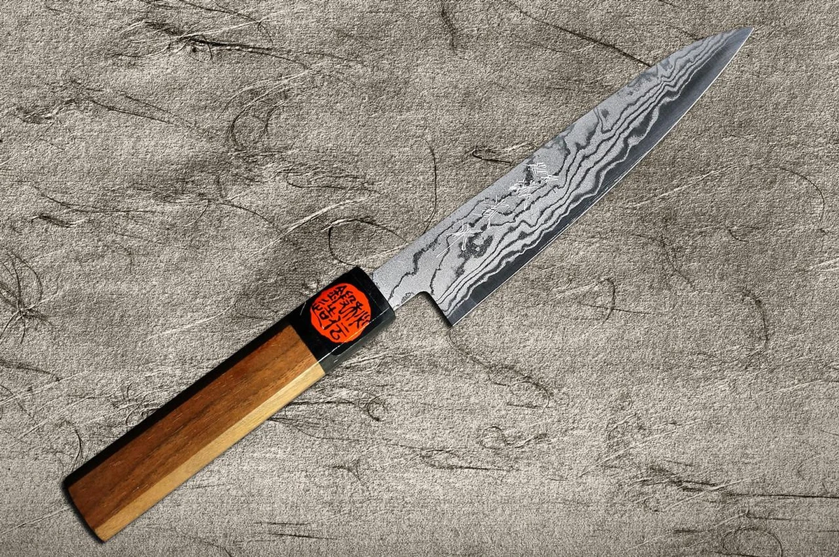 Shigeki Tanaka Aogami No.2 Damascus WN Japanese Chef's Petty Knife(Utility) 150mm with Walnut Handle 